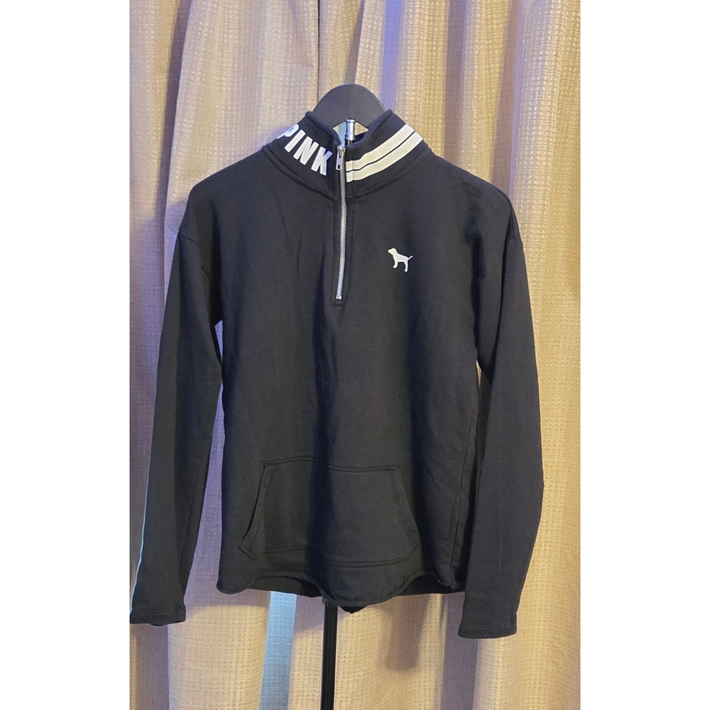 Pink Victoria's Secret Quarter Zip Pullover Sweatshirt Women's Size XS Black
